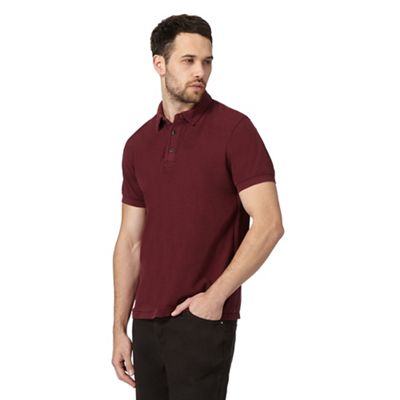 Big and tall dark red textured polo shirt